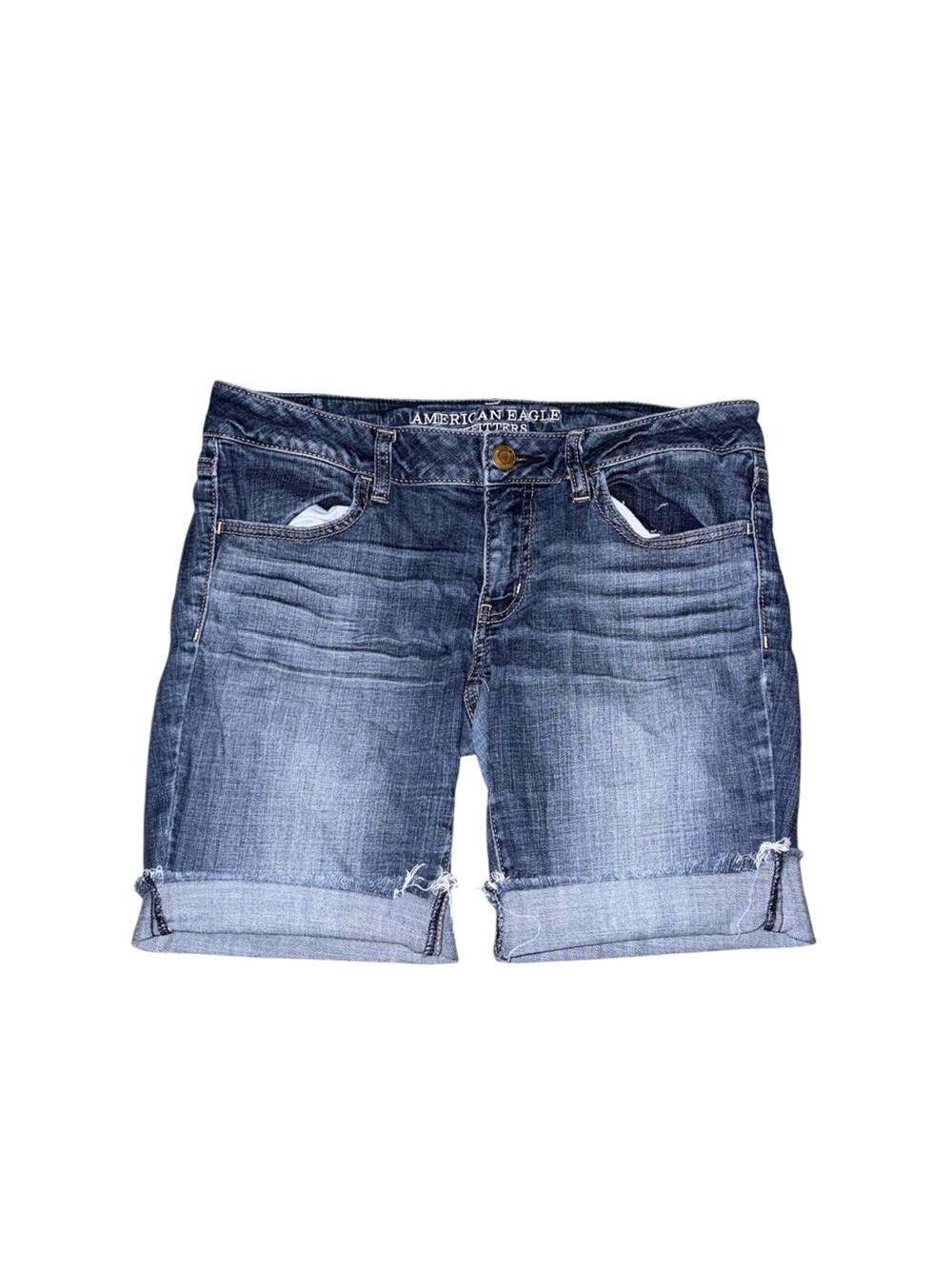 American Eagle Outfitters Blue Rolled Cuff Denim Bermuda Shorts